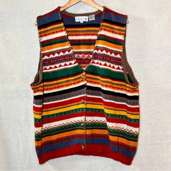 Vtg highgate Ltd II Multicolor Striped Western Knit Button front vest sweater 2X - Picture 2 of 6